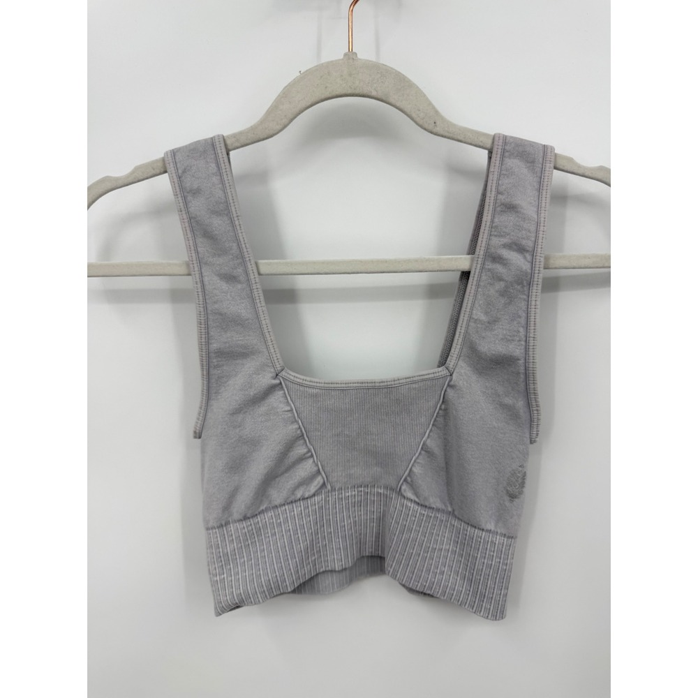 Free People FP Movement Square Neck Crop Top Women Size S Grey Ribbed Seamless